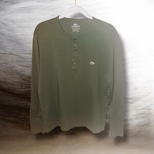Lacoste Men's Olive Long Sleeve Henley Shirt